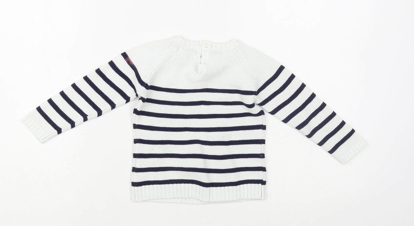 Primark Baby White Striped Cotton Pullover Jumper Size 12-18 Months Button - Rainbow