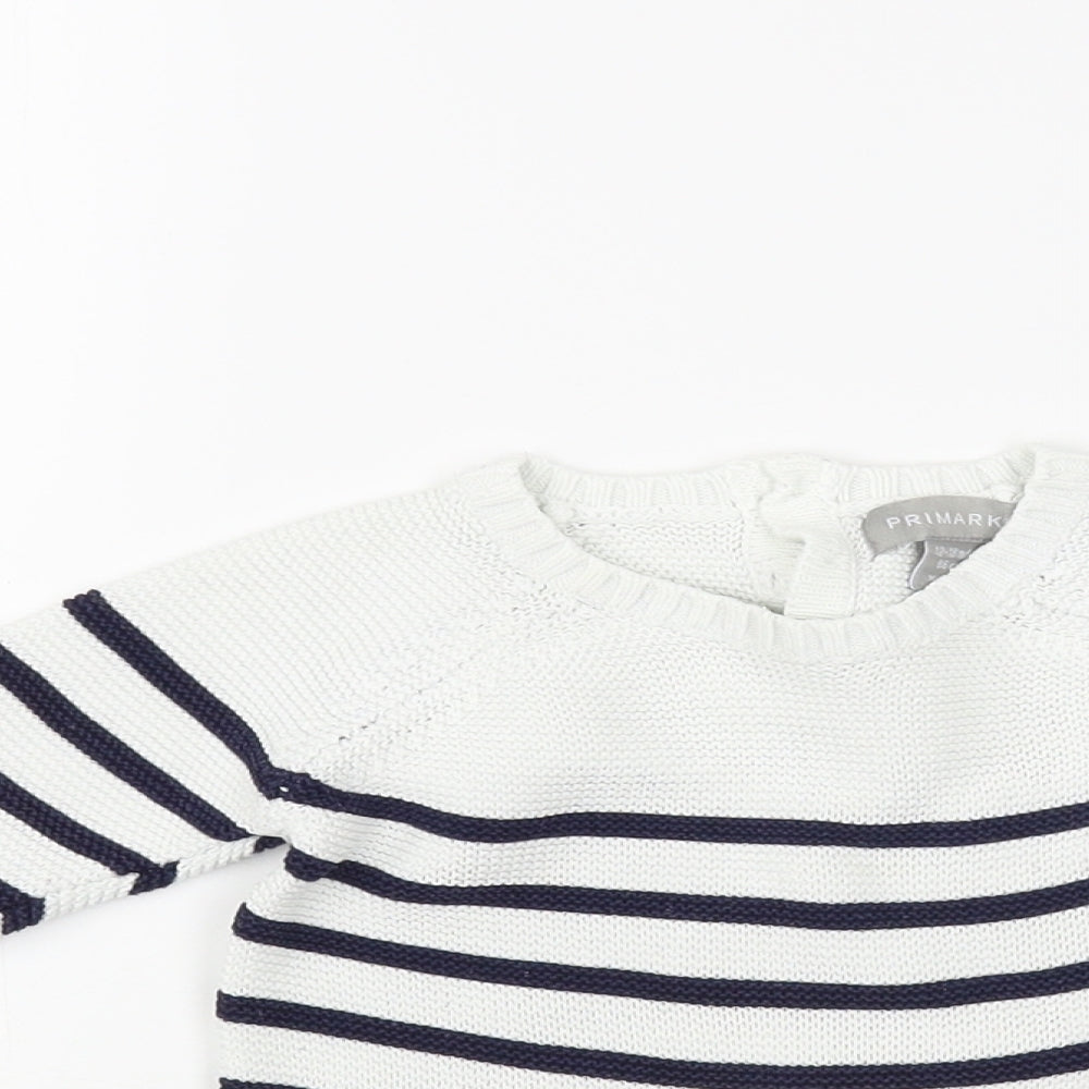 Primark Baby White Striped Cotton Pullover Jumper Size 12-18 Months Button - Rainbow