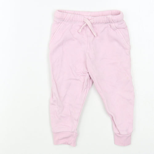 Marks and Spencer Baby Pink Cotton Jogger Trousers Size 12-18 Months Drawstring