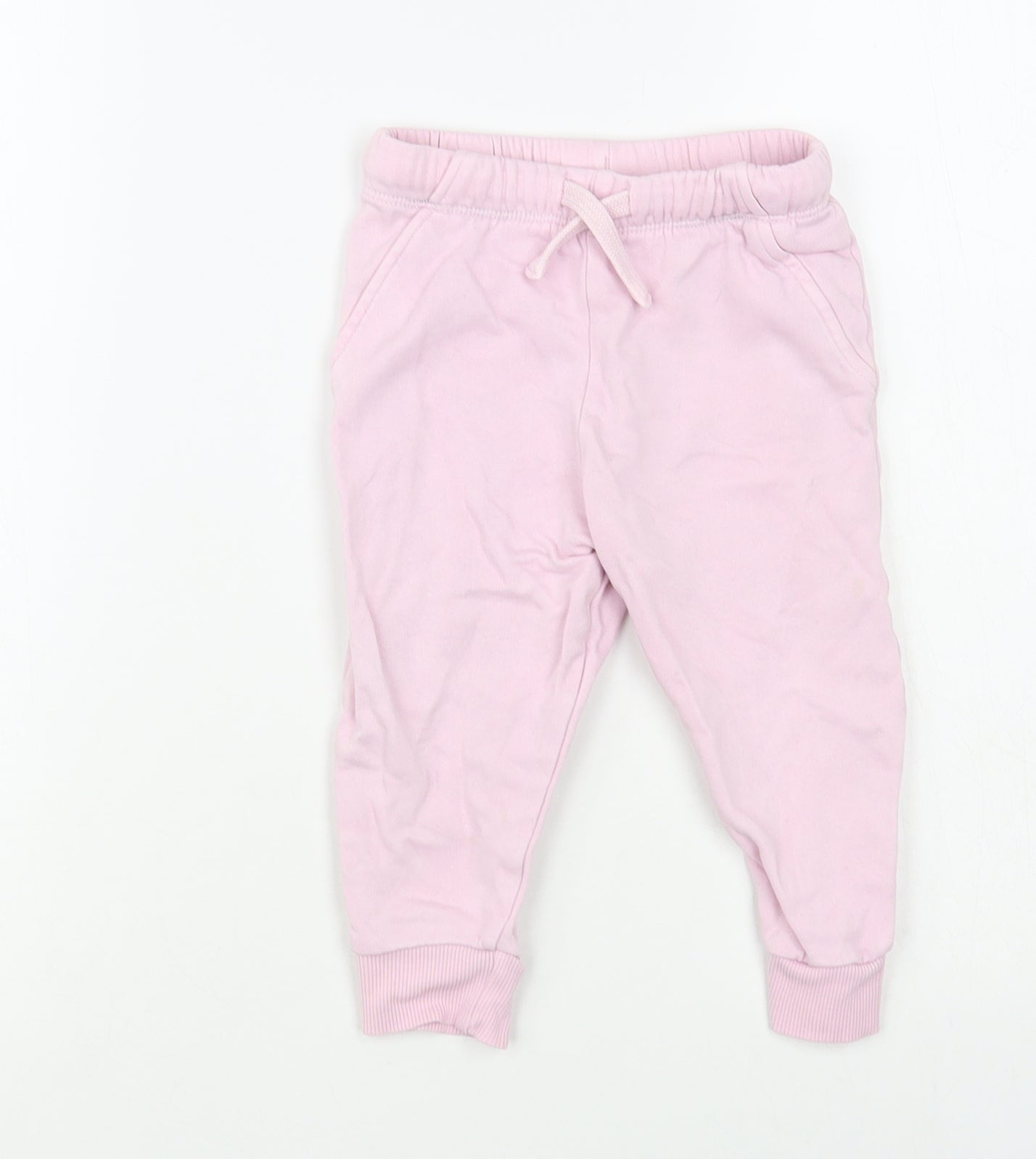 Marks and Spencer Baby Pink Cotton Jogger Trousers Size 12-18 Months Drawstring