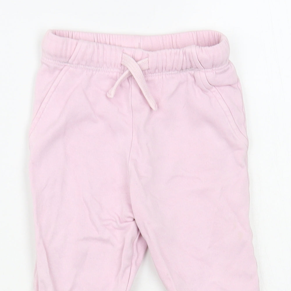 Marks and Spencer Baby Pink Cotton Jogger Trousers Size 12-18 Months Drawstring