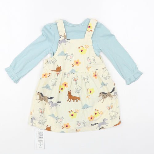 Marks and Spencer Baby Ivory Geometric Cotton Dress Set Outfit/Set Size 12-18 Months Button - Cute Animals Print