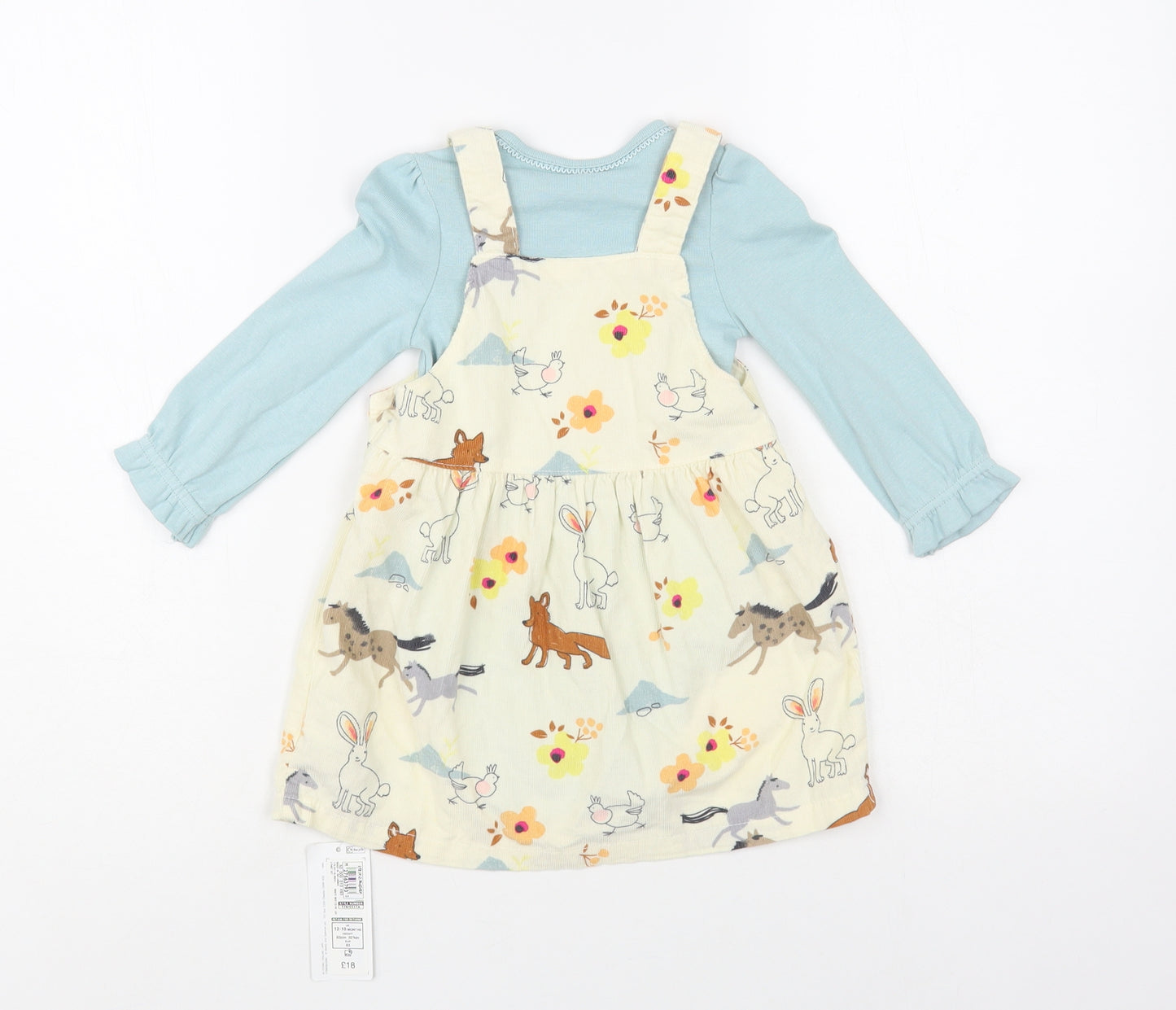 Marks and Spencer Baby Ivory Geometric Cotton Dress Set Outfit/Set Size 12-18 Months Button - Cute Animals Print