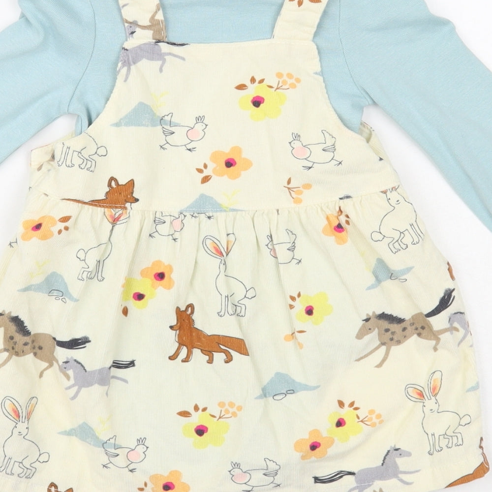 Marks and Spencer Baby Ivory Geometric Cotton Dress Set Outfit/Set Size 12-18 Months Button - Cute Animals Print
