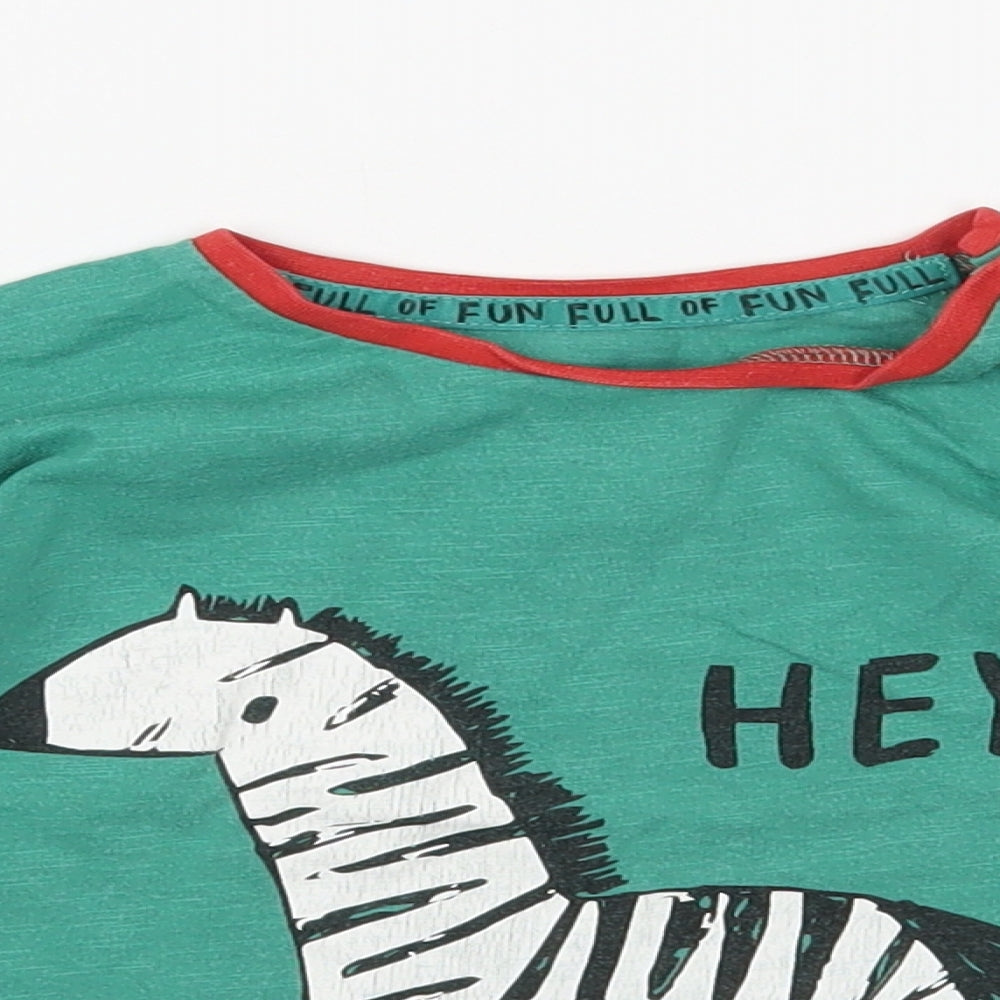 Mini Club Baby Green Cotton Pullover T-Shirt Size 12-18 Months Crew Neck Snap - Zebra
