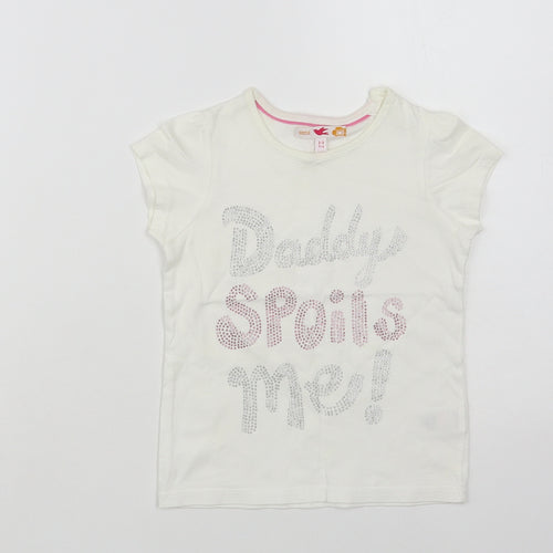 Marks and Spencer Girls White Cotton Pullover T-Shirt Size 2-3 Years Crew Neck Snap - Daddy Spoils Me