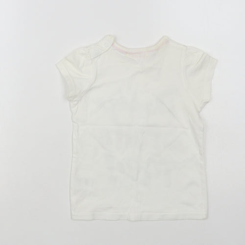 Marks and Spencer Girls White Cotton Pullover T-Shirt Size 2-3 Years Crew Neck Snap - Daddy Spoils Me