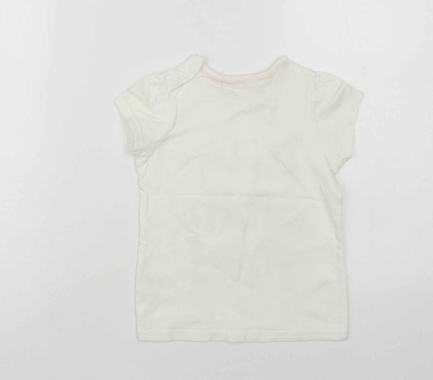 Marks and Spencer Girls White Cotton Pullover T-Shirt Size 2-3 Years Crew Neck Snap - Daddy Spoils Me