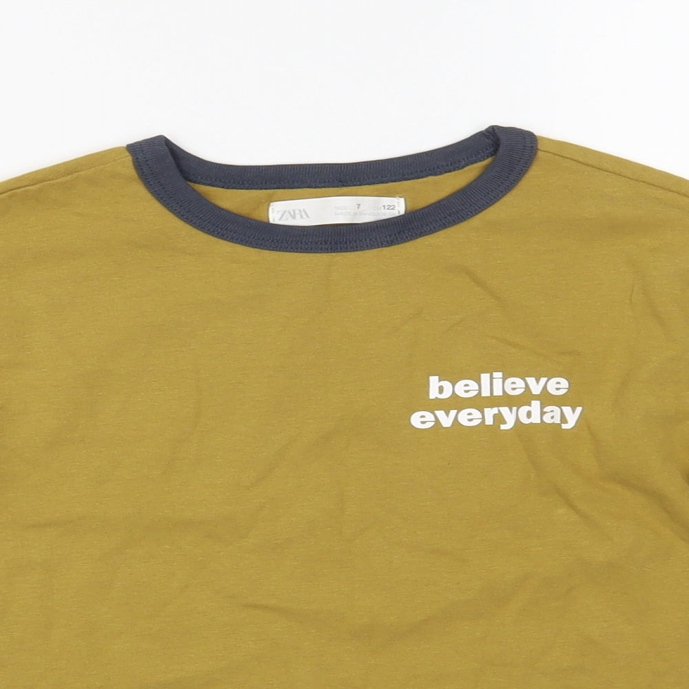 Zara Boys Beige Cotton Pullover T-Shirt Size 7 Years Crew Neck Pullover - Believe Everyday