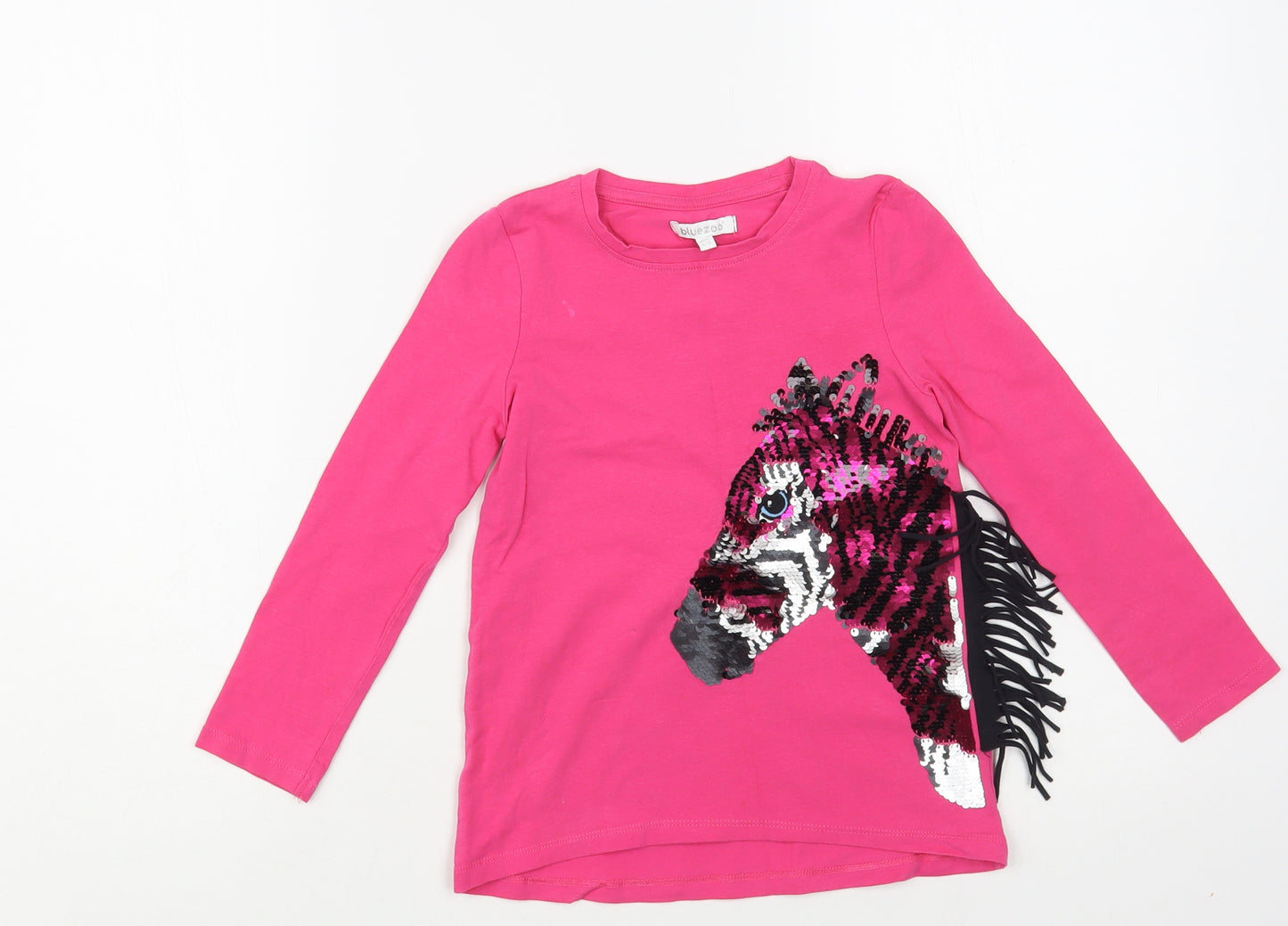 Blue Zoo Girls Pink Cotton Pullover T-Shirt Size 4-5 Years Crew Neck Pullover - Zebra