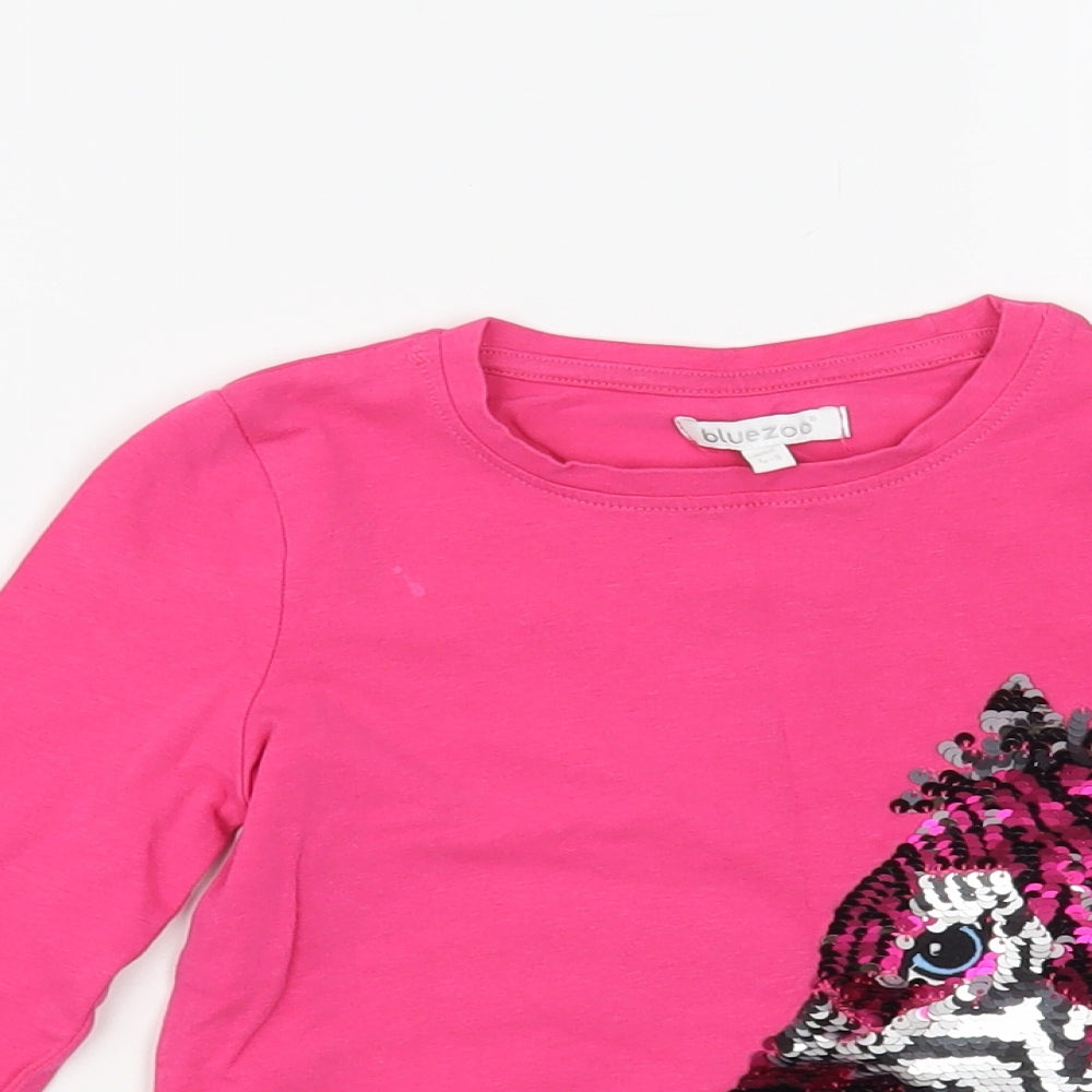 Blue Zoo Girls Pink Cotton Pullover T-Shirt Size 4-5 Years Crew Neck Pullover - Zebra