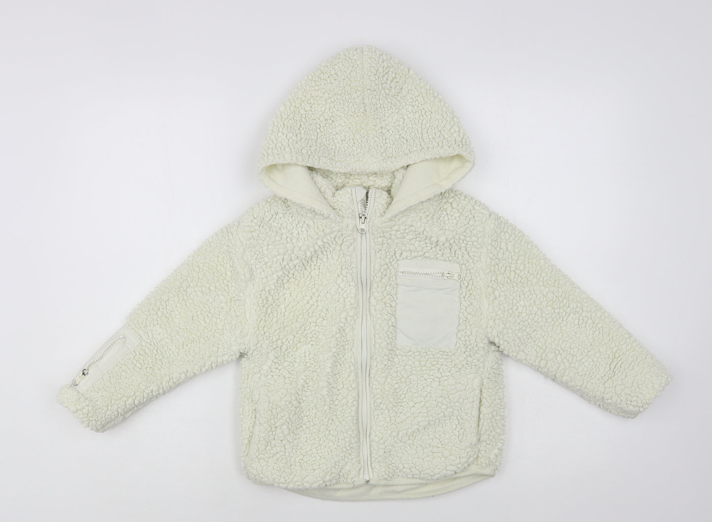 Zara Girls White Jacket Size 7 Years Zip - Fleece