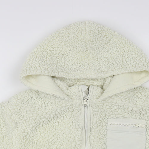 Zara Girls White Jacket Size 7 Years Zip - Fleece