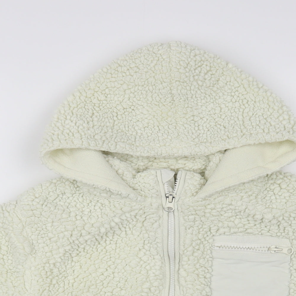 Zara Girls White Jacket Size 7 Years Zip - Fleece