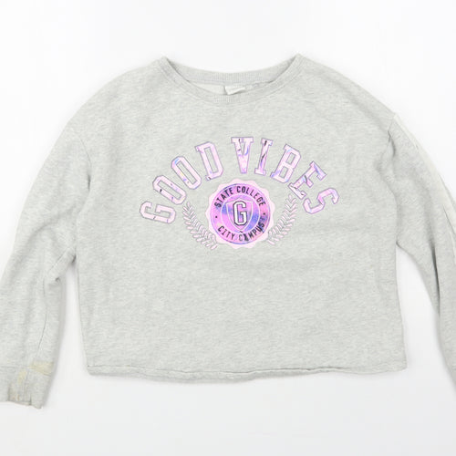 NEXT Girls Grey Cotton Pullover Sweatshirt Size 11 Years Pullover - Good Vibes