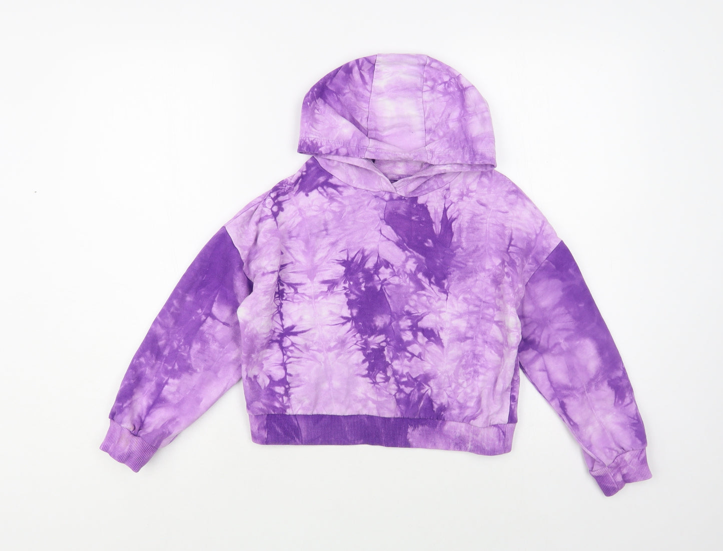 Dunnes Stores Girls Purple Geometric Cotton Pullover Hoodie Size 9-10 Years Pullover - Tie-Dye
