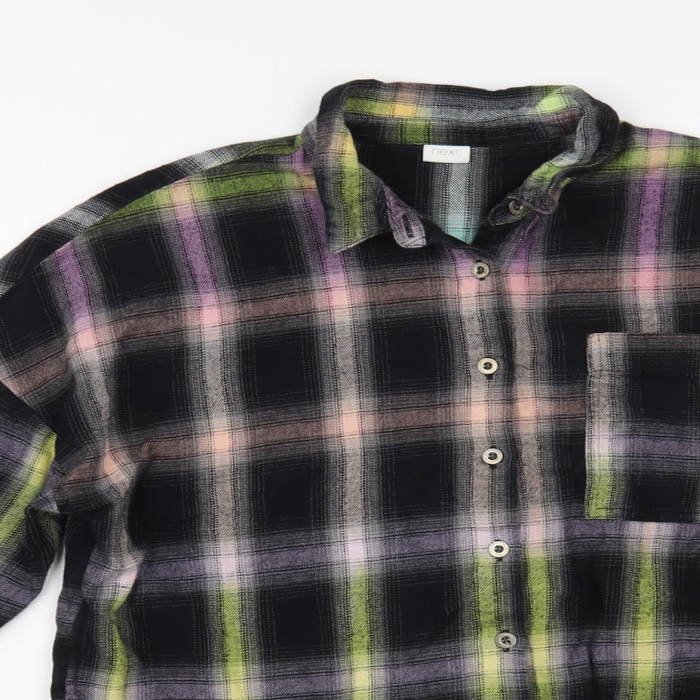 NEXT Girls Multicoloured Plaid Cotton Basic Button-Up Size 9 Years Collared Button