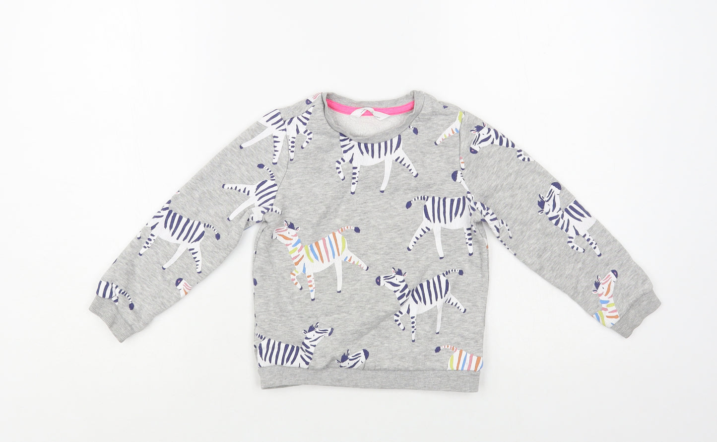Marks and Spencer Girls Grey Geometric Cotton Pullover Sweatshirt Size 3-4 Years Pullover - Zebra Print