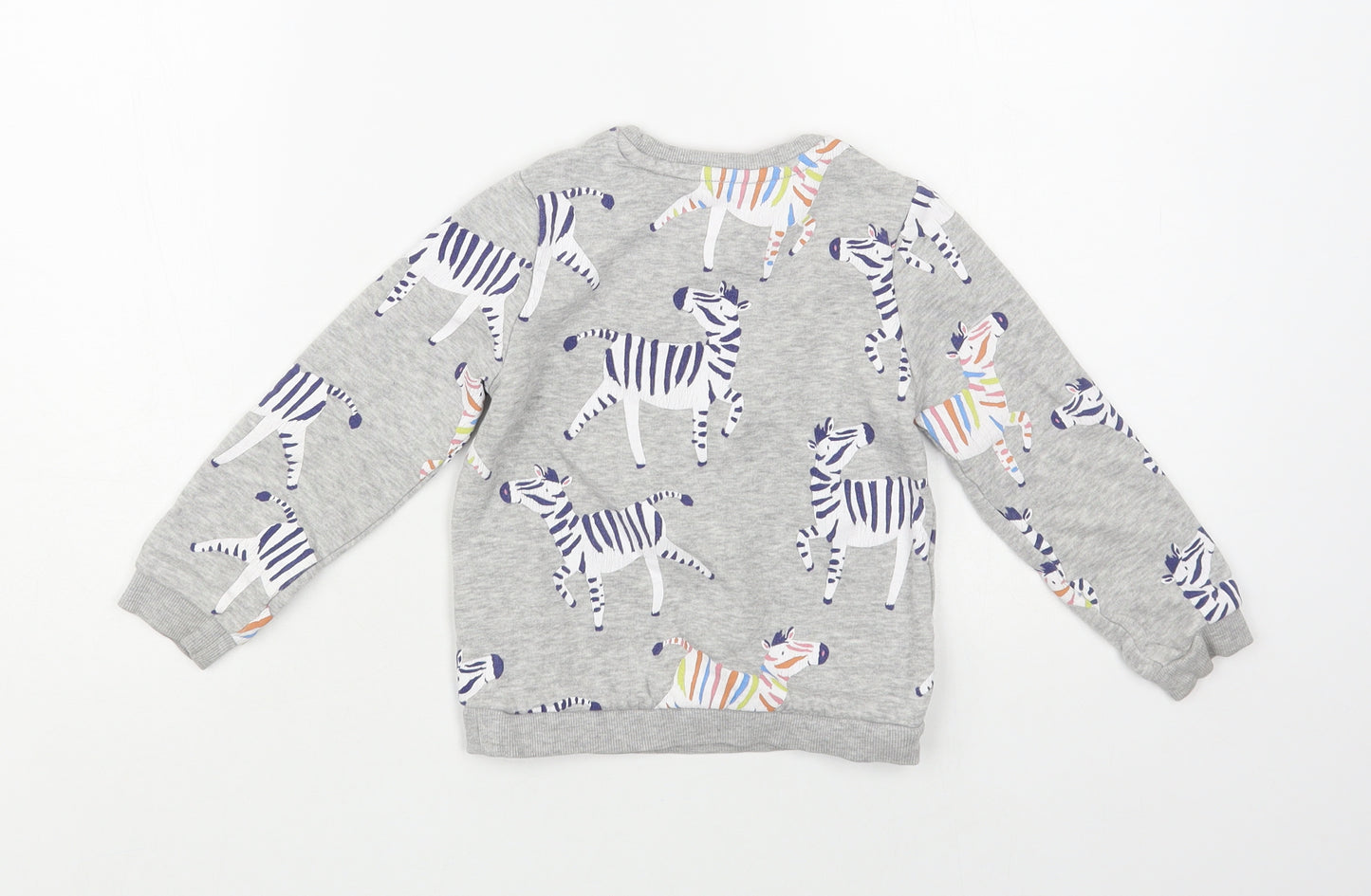 Marks and Spencer Girls Grey Geometric Cotton Pullover Sweatshirt Size 3-4 Years Pullover - Zebra Print