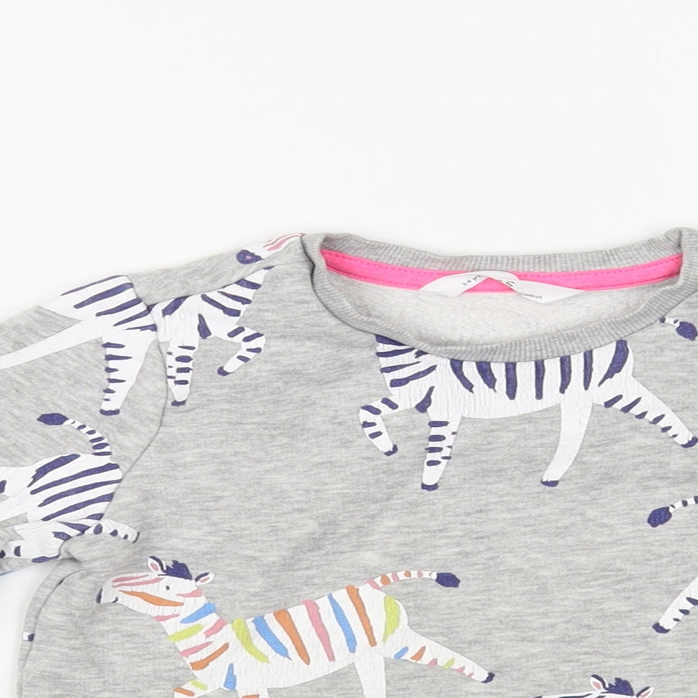 Marks and Spencer Girls Grey Geometric Cotton Pullover Sweatshirt Size 3-4 Years Pullover - Zebra Print