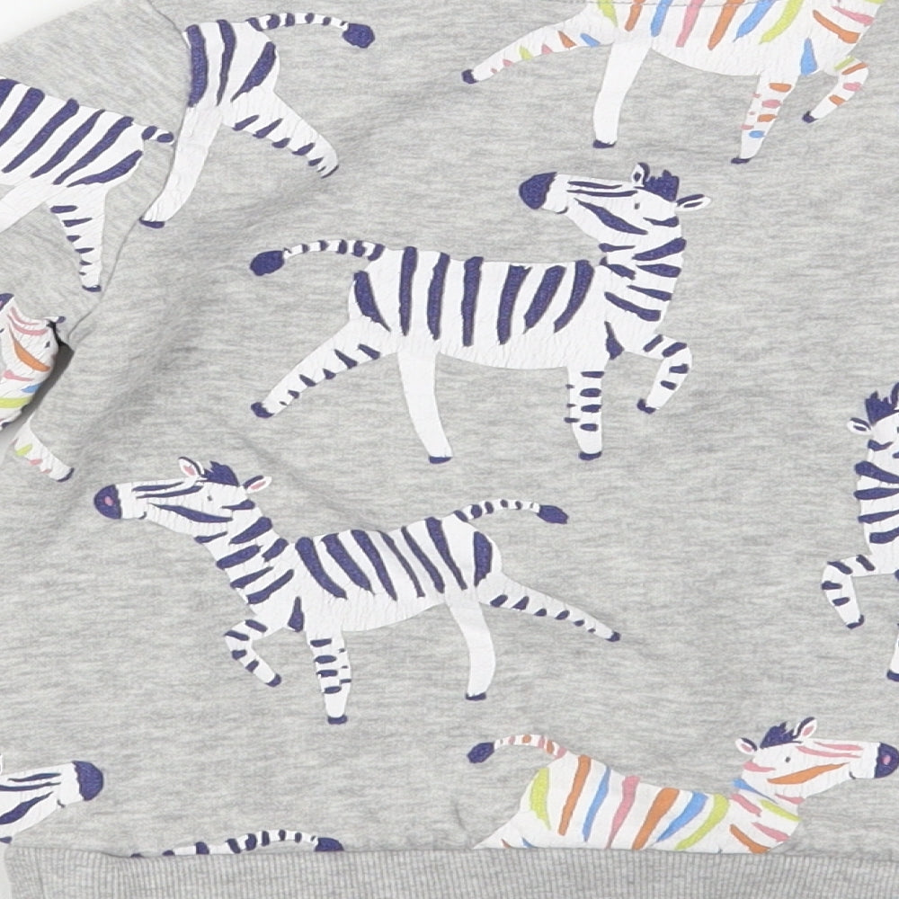 Marks and Spencer Girls Grey Geometric Cotton Pullover Sweatshirt Size 3-4 Years Pullover - Zebra Print