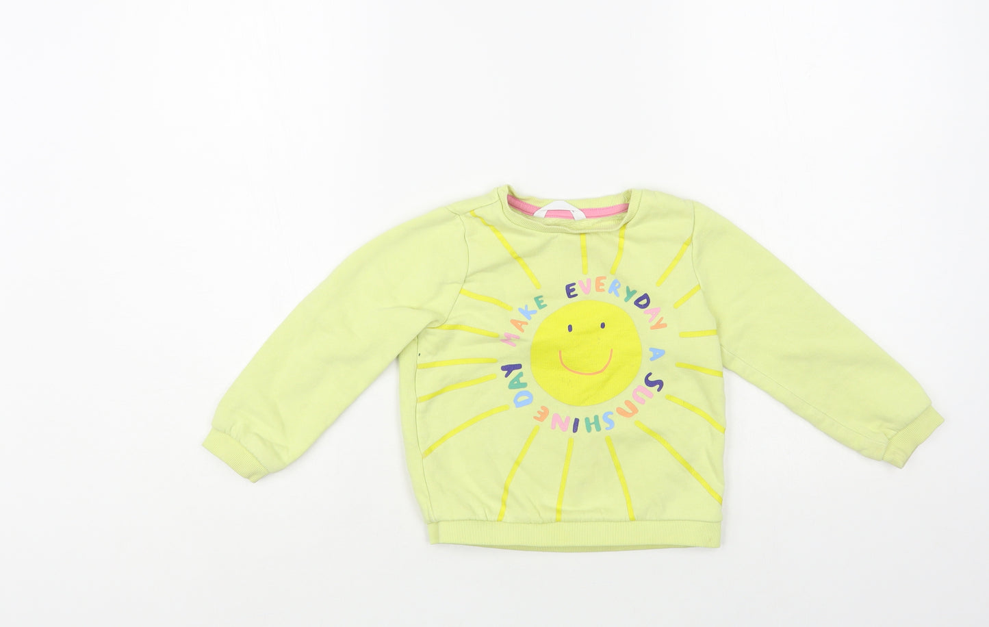 Marks and Spencer Girls Yellow Cotton Pullover Sweatshirt Size 3-4 Years Pullover - Sunshine