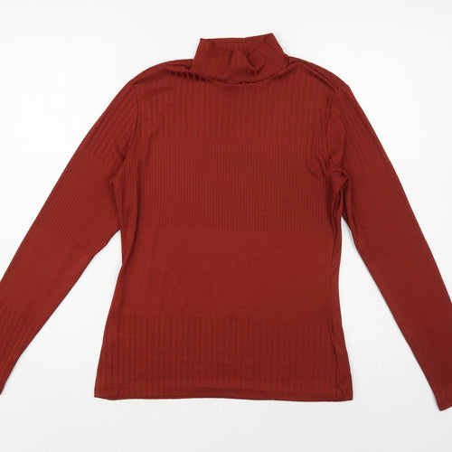 F&F Womens Brown Polyester Basic Blouse Size 14 Mock Neck