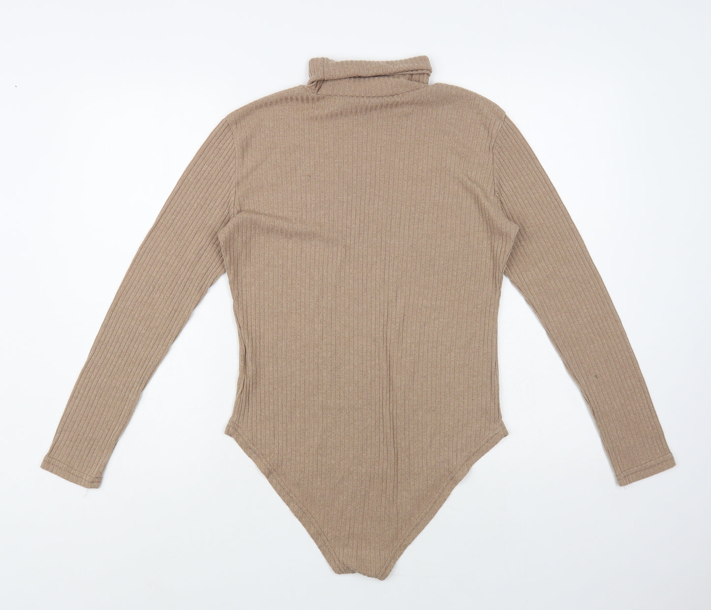 SheIn Womens Beige Polyester Bodysuit One-Piece Size L Snap