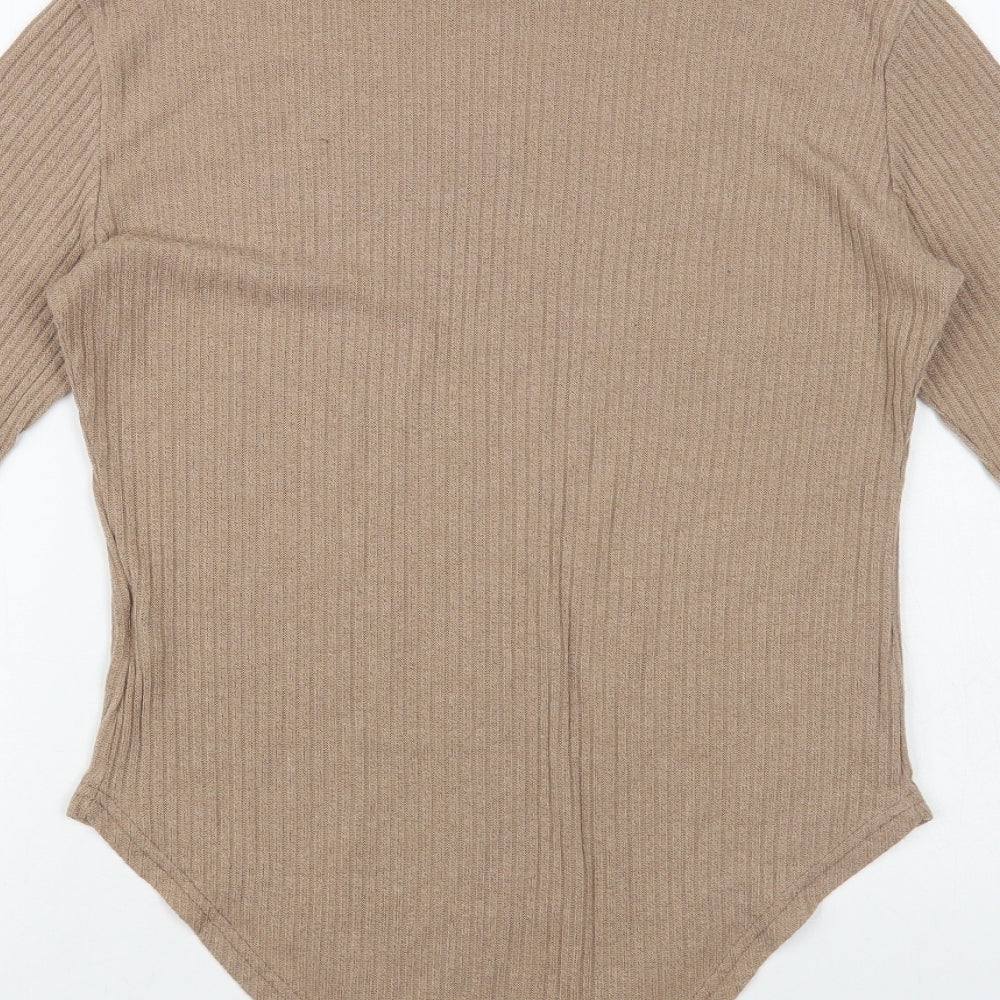 SheIn Womens Beige Polyester Bodysuit One-Piece Size L Snap
