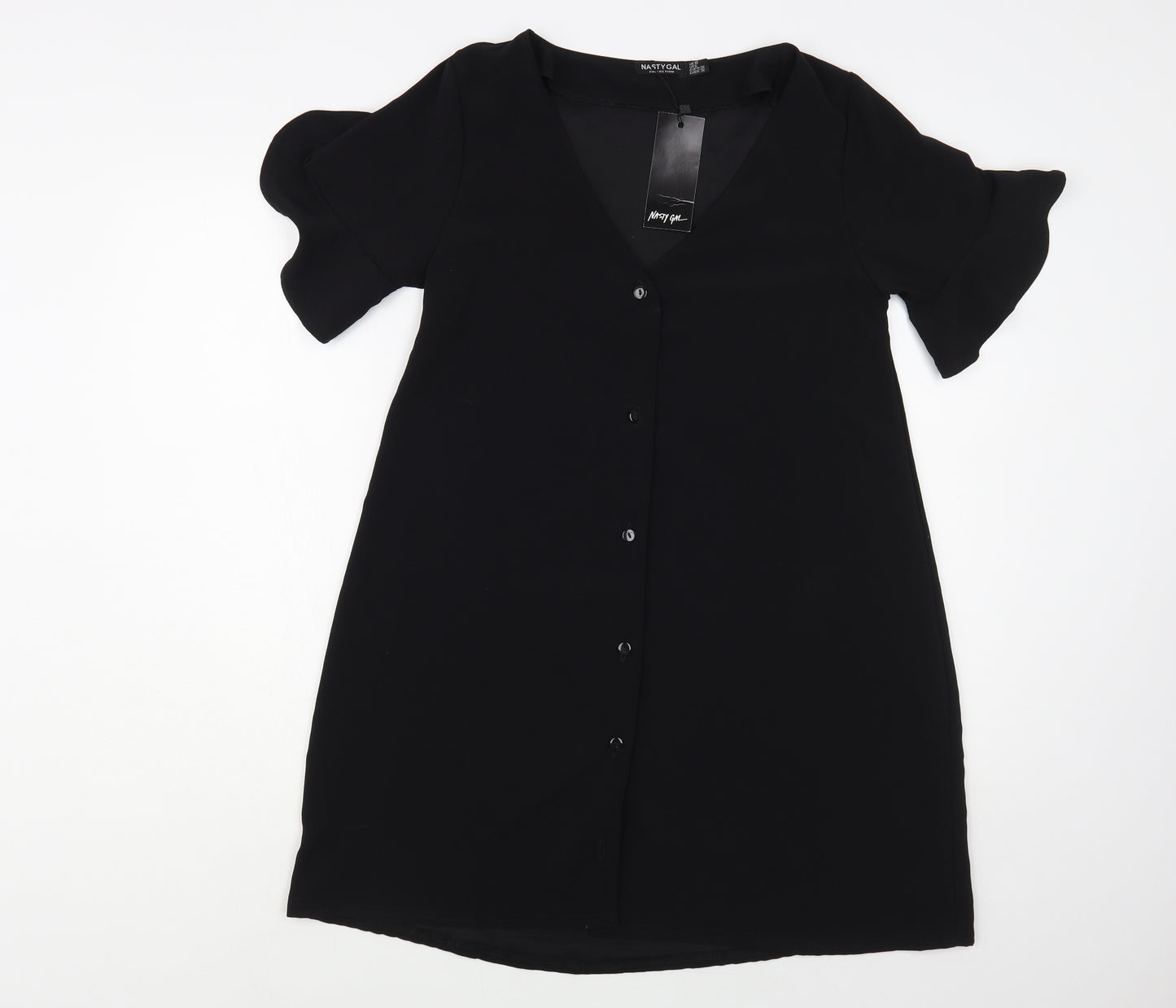 Nasty Gal Womens Black Polyester A-Line Size 10 V-Neck Button