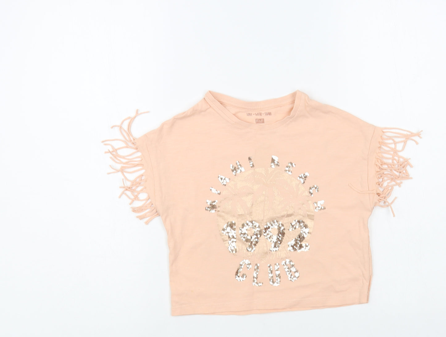 F&F Girls Pink Cotton Pullover T-Shirt Size 6-7 Years Crew Neck Pullover - Miami Beach