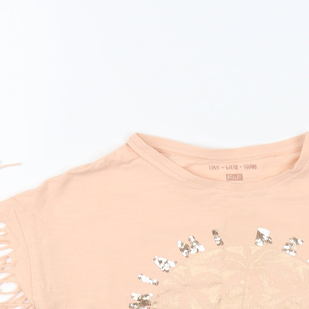 F&F Girls Pink Cotton Pullover T-Shirt Size 6-7 Years Crew Neck Pullover - Miami Beach