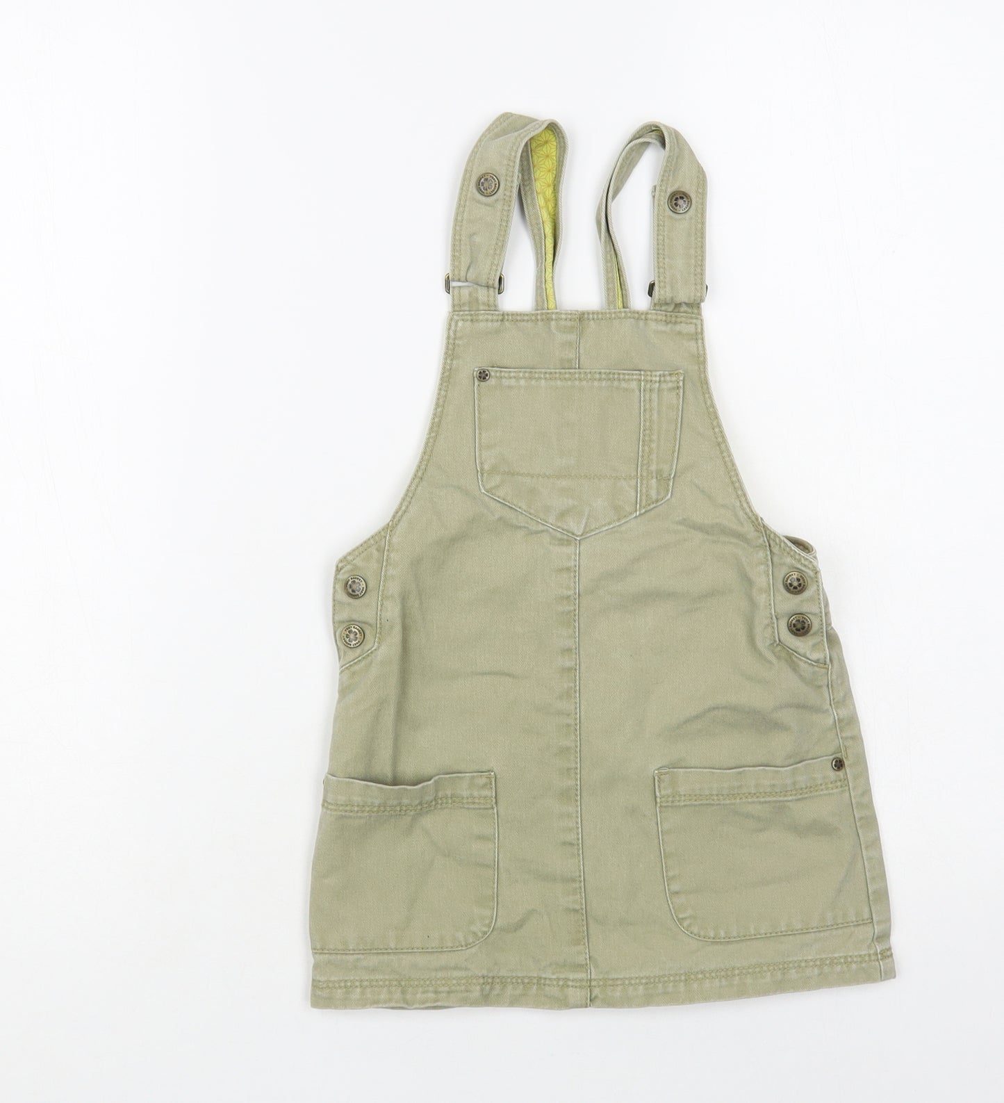 Vertbaudet Girls Green Cotton Pinafore/Dungaree Dress Size 6 Years Square Neck Snap