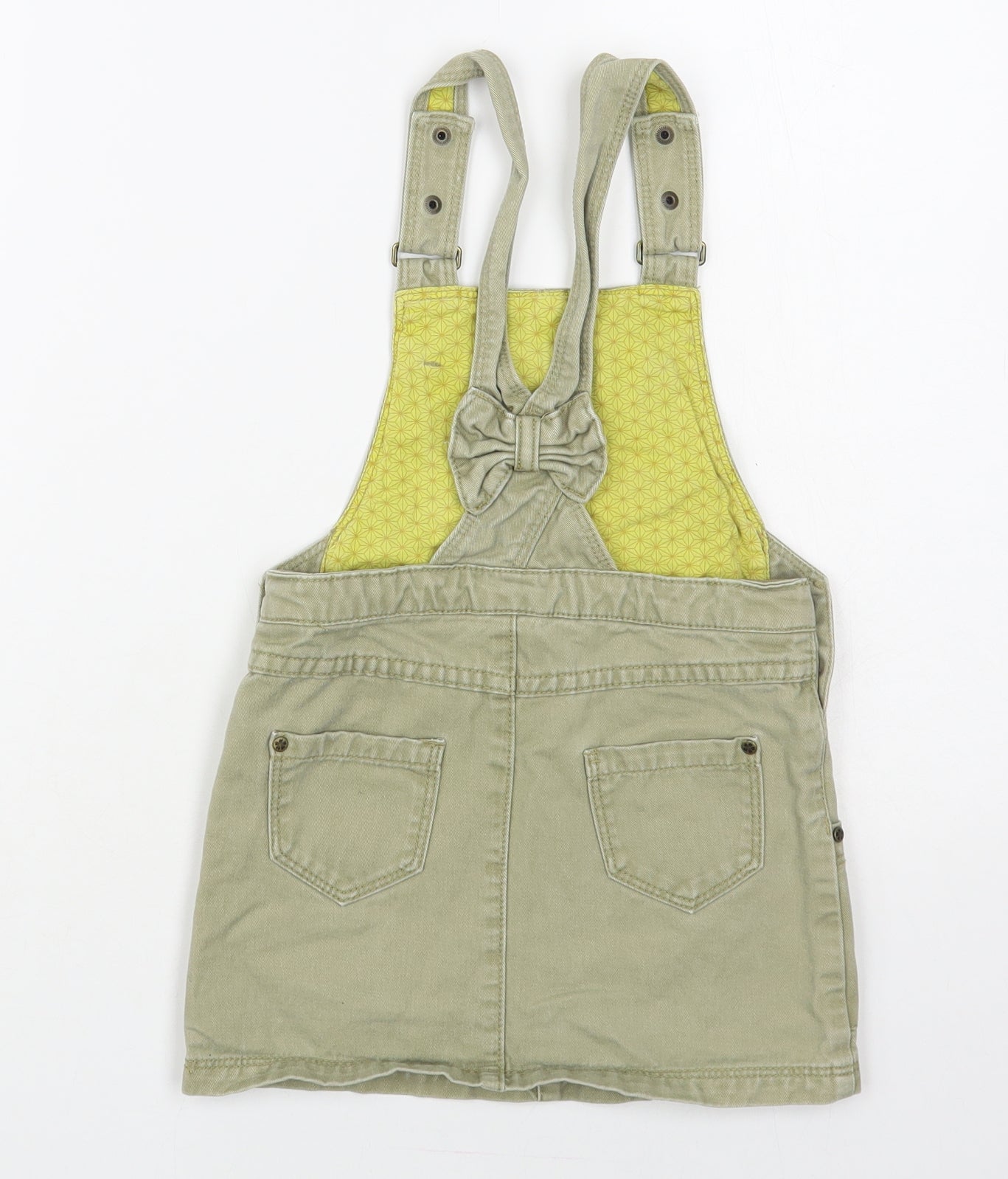 Vertbaudet Girls Green Cotton Pinafore/Dungaree Dress Size 6 Years Square Neck Snap