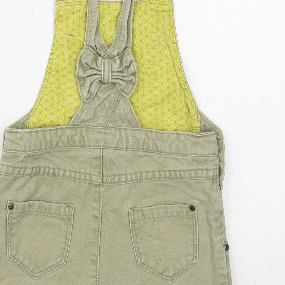 Vertbaudet Girls Green Cotton Pinafore/Dungaree Dress Size 6 Years Square Neck Snap