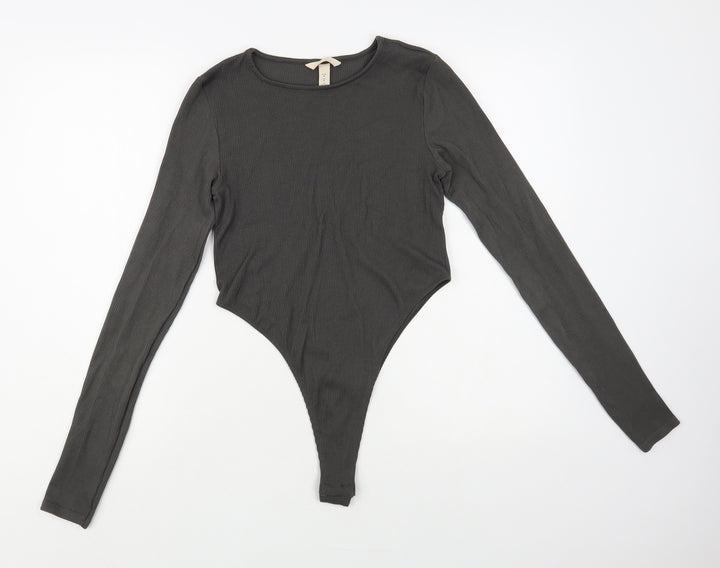 H&M Womens Grey Nylon Bodysuit One-Piece Size M Snap