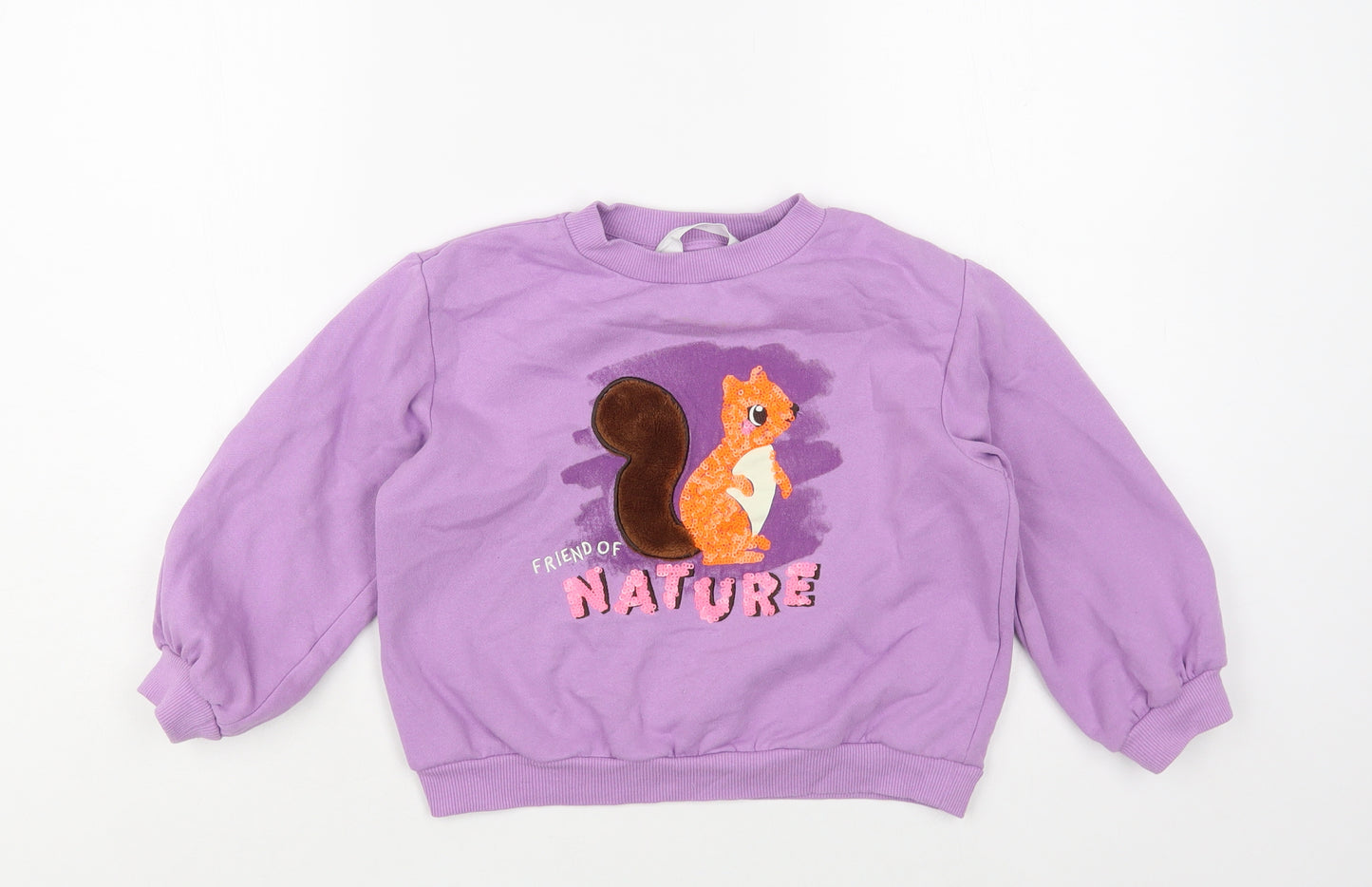 H&M Girls Purple Cotton Pullover Sweatshirt Size 4-5 Years Pullover - Squirrel