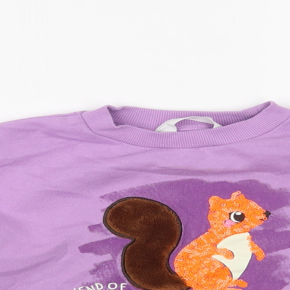 H&M Girls Purple Cotton Pullover Sweatshirt Size 4-5 Years Pullover - Squirrel