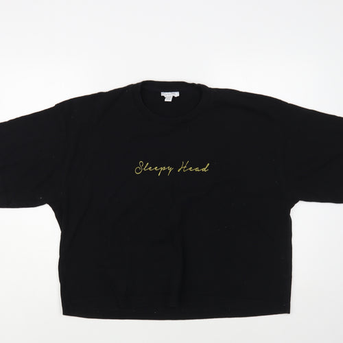 Topshop Womens Black Cotton Basic T-Shirt Size M Crew Neck - Sleepy Head
