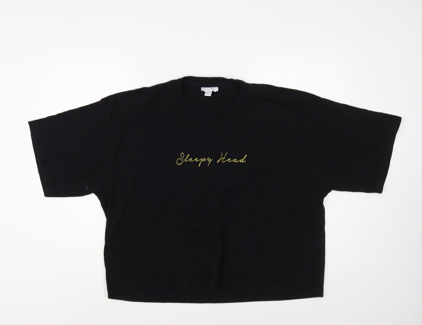 Topshop Womens Black Cotton Basic T-Shirt Size M Crew Neck - Sleepy Head