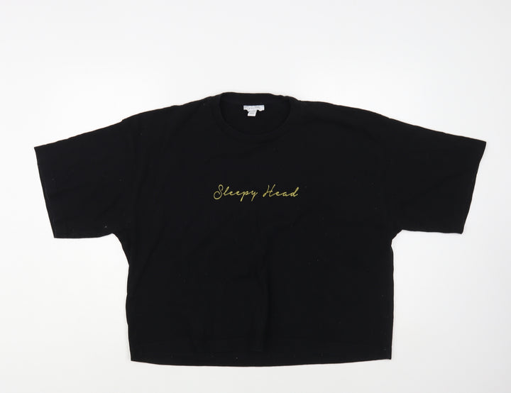 Topshop Womens Black Cotton Basic T-Shirt Size M Crew Neck - Sleepy Head