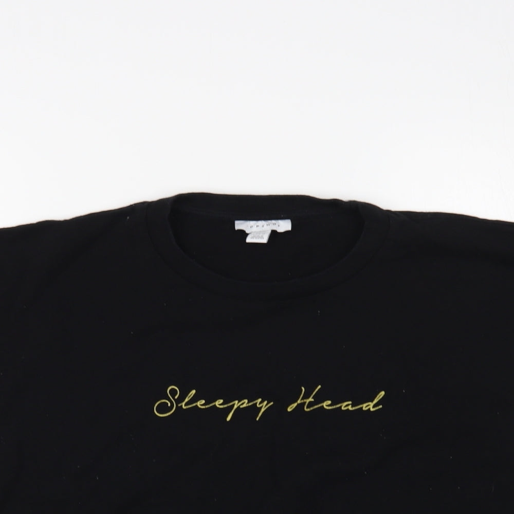 Topshop Womens Black Cotton Basic T-Shirt Size M Crew Neck - Sleepy Head