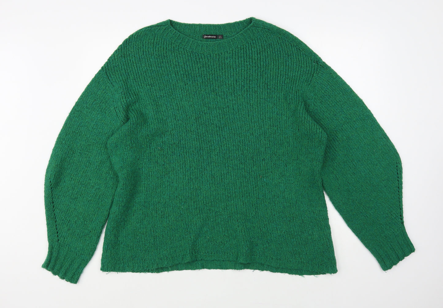Stradivarius Womens Green Round Neck Acrylic Pullover Jumper Size S