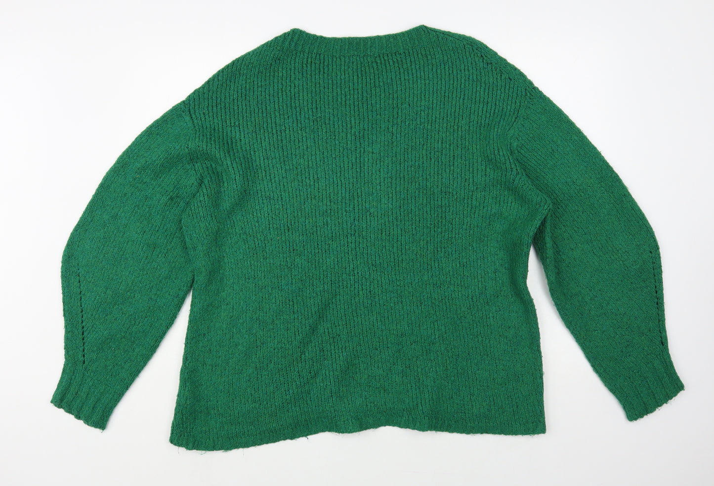 Stradivarius Womens Green Round Neck Acrylic Pullover Jumper Size S