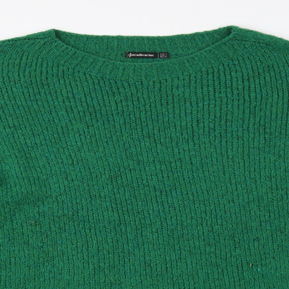 Stradivarius Womens Green Round Neck Acrylic Pullover Jumper Size S