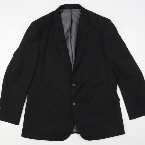 F&F Mens Black Striped Polyester Jacket Blazer Size 44