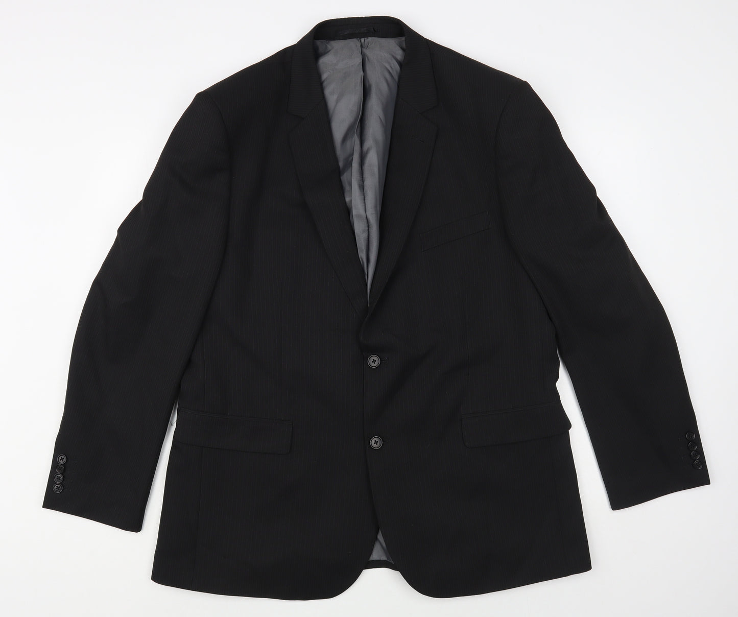 F&F Mens Black Striped Polyester Jacket Blazer Size 44