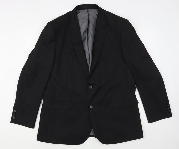 F&F Mens Black Striped Polyester Jacket Blazer Size 44