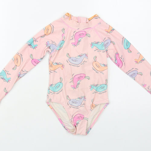 Cotton On Girls Pink Geometric Polyamide Bodysuit One-Piece Size 4 Years Zip - Unicorn Pattern Rash Guard