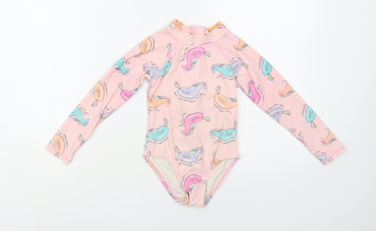 Cotton On Girls Pink Geometric Polyamide Bodysuit One-Piece Size 4 Years Zip - Unicorn Pattern Rash Guard
